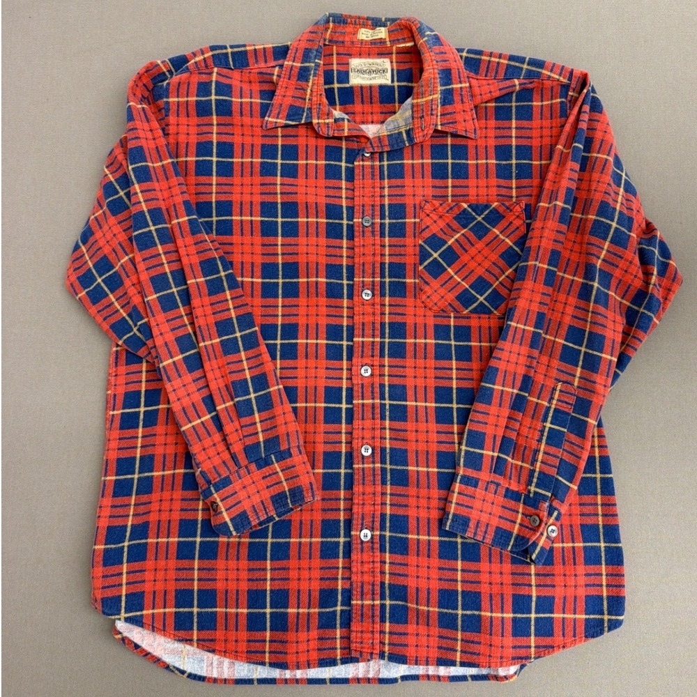 Saugatuck Dry Goods Mens Red Blue Plaid Flannel Shirt Cotton Size L L/S 2766